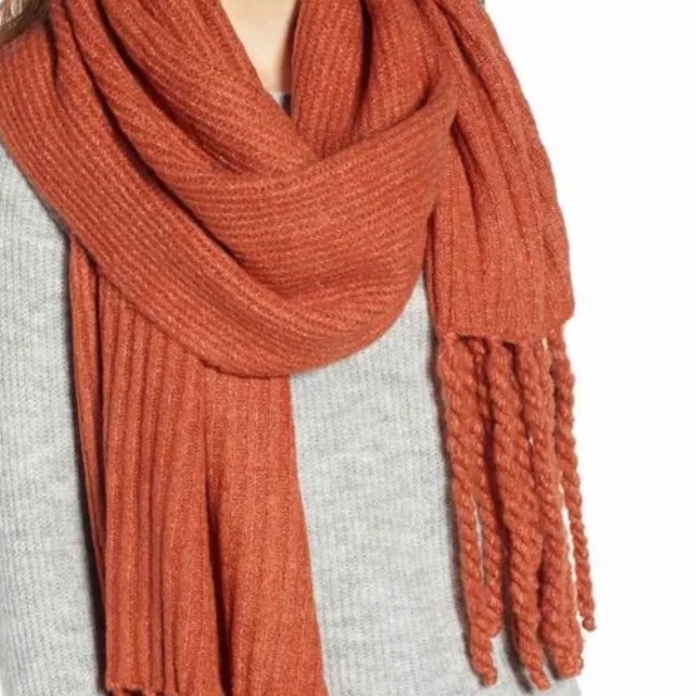 Free People Jaden Ribbed Fringe blanket scarf in Terracotta NWT